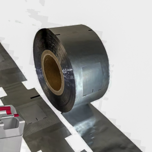 Reclosable cigarette foil packaging roll with die cut openings