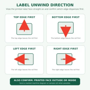 Custom Roll Label Unwind Directions | SZKAYU Packaging Custom roll label unwind directions showing top bottom left and right edge first