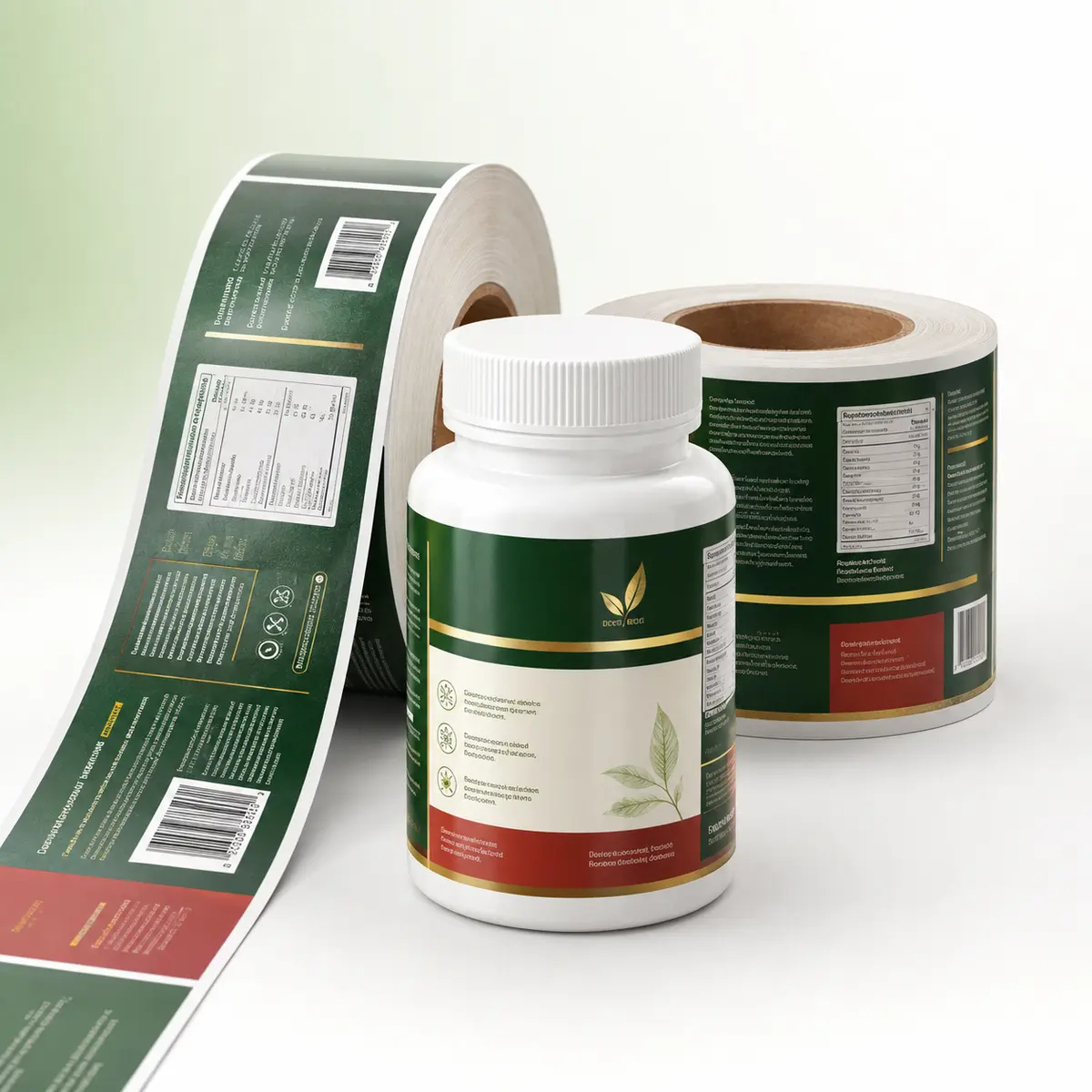 Custom supplement label printing for bottles and rolls