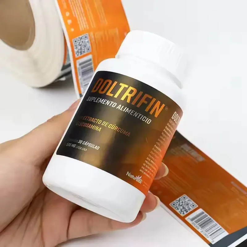 labelbotolvitaminkustom | Kemasan SZKAYU Label botol vitamin suplemen dengan gulungan cetak oranye