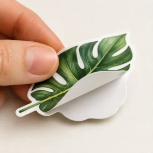 Hand peeling an individual die cut sticker from its backing
