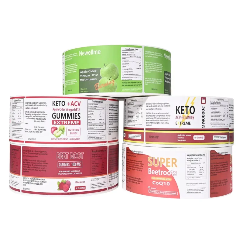 gulunganlabeltambahan cetak | Kemasan SZKAYU Label suplemen cetak untuk kemasan gummies dan nutraceutical