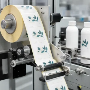 Roll Labels for Automatic Label Applicators | SZKAYU Packaging Custom roll labels feeding through an automatic label applicator